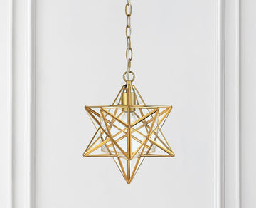 Stellaa 12" Moravian Star Metal/Clear Glass LED Pendant - JONATHAN Y